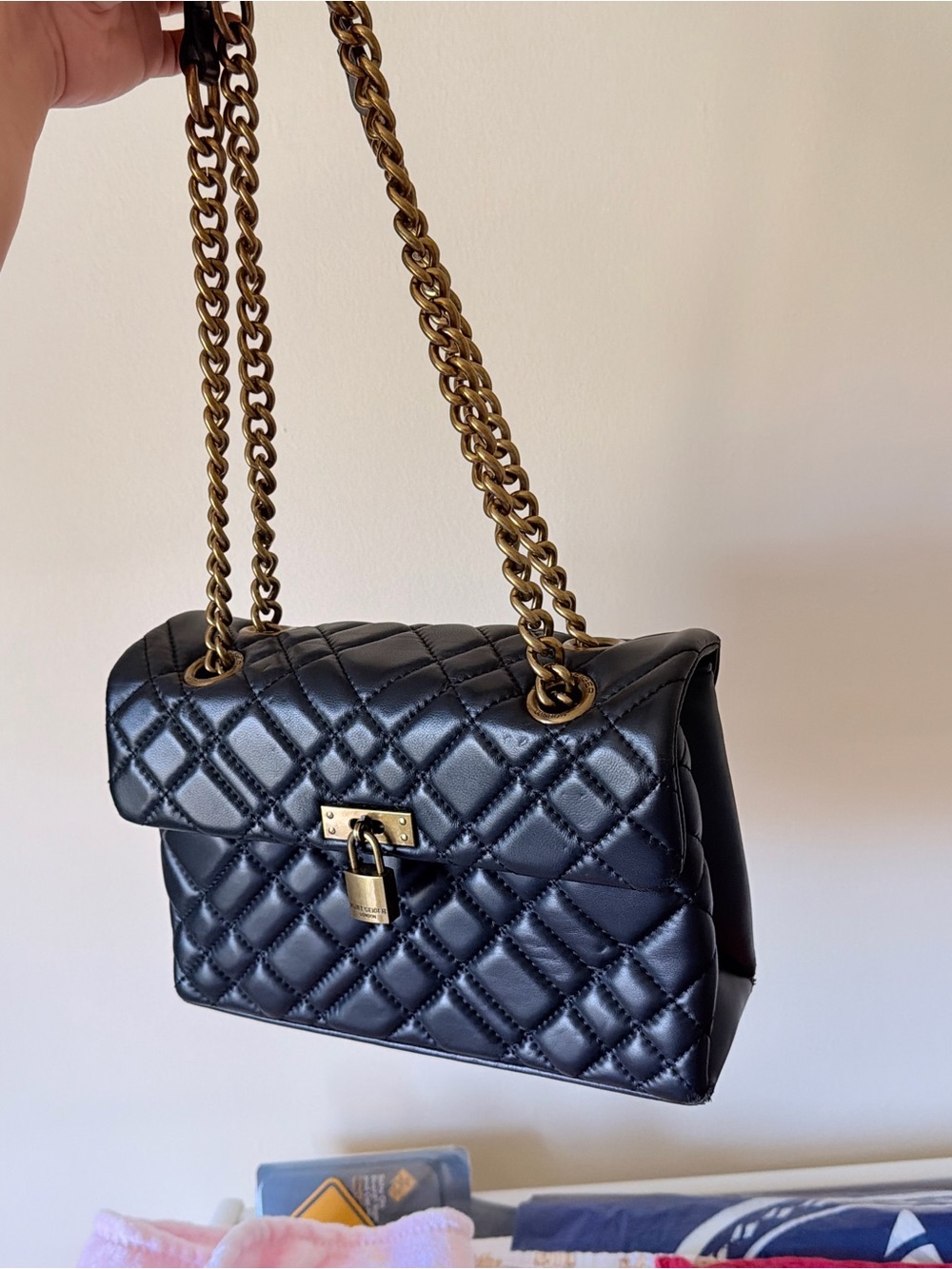 Kurt Geiger London Black Quilted Chain-Handle Shoulder Bag